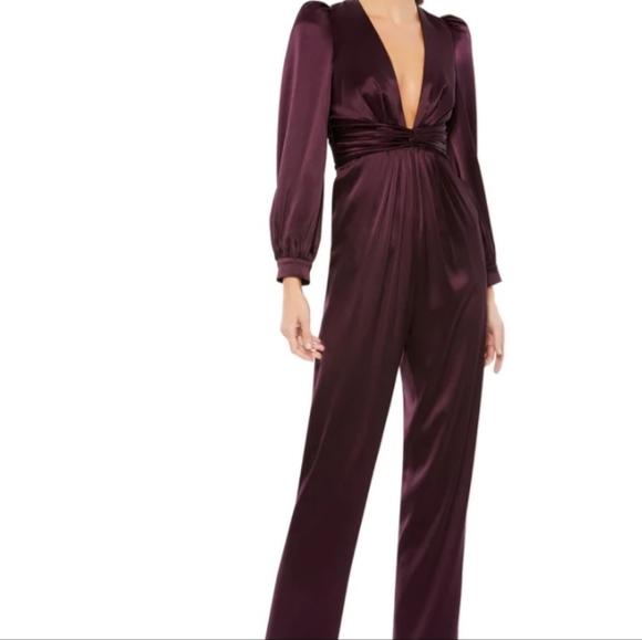 IEENA FOR MAC DUGGAL Front Twist Puff Sleeve Deep V Jumpsuit - Picture 2 of 13